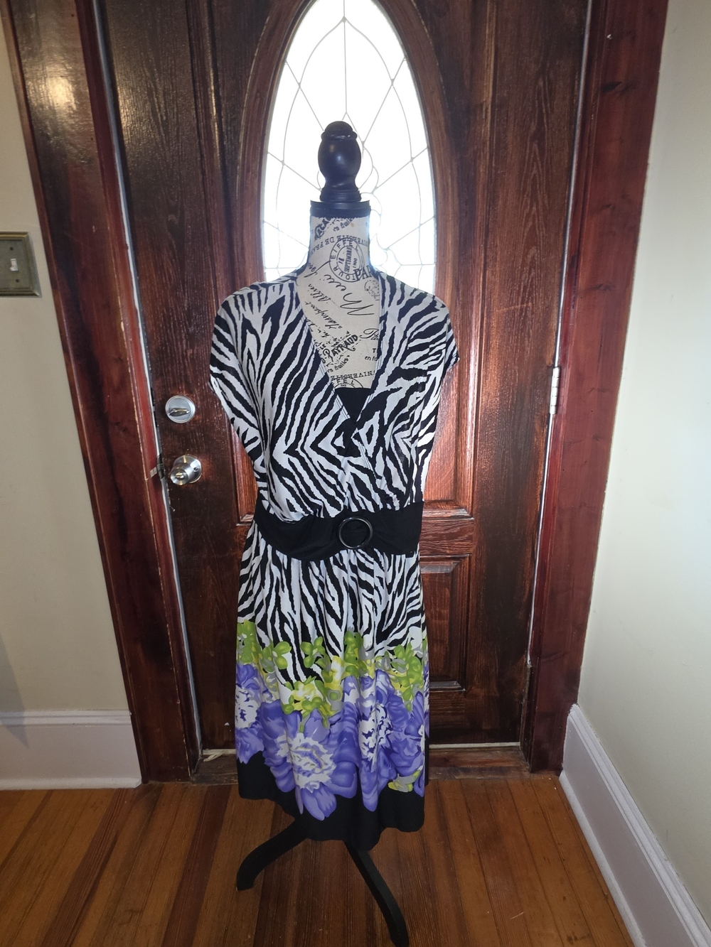 Olivia Matthew's  Dress with Belt - Black & White with Purple 16W